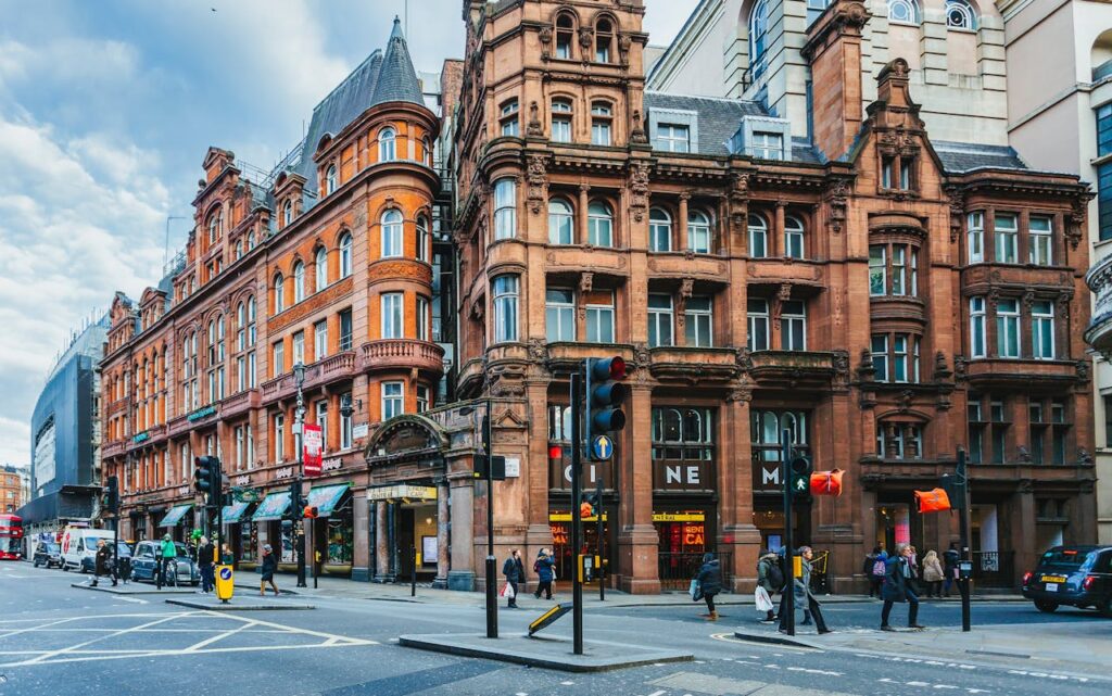Tour group with guide exploring historic London streets